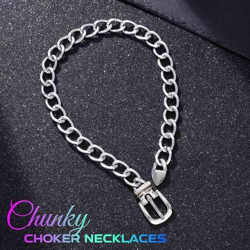 CLOACE Gold Belt Buckle Choker Necklace Punk Cuban Chunky Choker Necklaces Vintage Thick Chain Short Necklace for Women in Kuwait