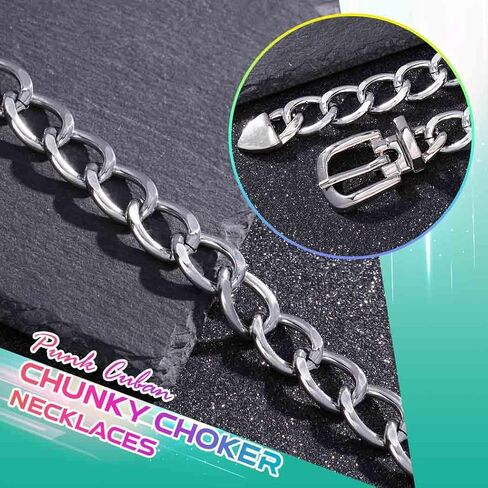 CLOACE Gold Belt Buckle Choker Necklace Punk Cuban Chunky Choker Necklaces Vintage Thick Chain Short Necklace for Women in Kuwait