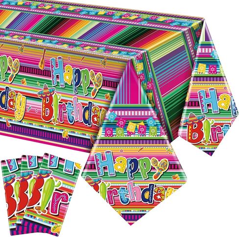 3 Pcs Mexican Fiesta Tablecloths 54 x 108 Inch Cinco De Mayo Table Covers Disposable Plastic Mexican Floral Stripes Tablecloth for Mexican Themed Birthday Party Wedding Decorations Supplies in Saudi Arabia
