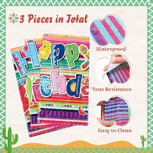 3 Pcs Mexican Fiesta Tablecloths 54 x 108 Inch Cinco De Mayo Table Covers Disposable Plastic Mexican Floral Stripes Tablecloth for Mexican Themed Birthday Party Wedding Decorations Supplies in Saudi Arabia
