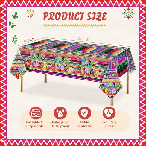 3 Pcs Mexican Fiesta Tablecloths 54 x 108 Inch Cinco De Mayo Table Covers Disposable Plastic Mexican Floral Stripes Tablecloth for Mexican Themed Birthday Party Wedding Decorations Supplies in Saudi Arabia