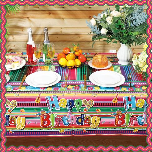 3 Pcs Mexican Fiesta Tablecloths 54 x 108 Inch Cinco De Mayo Table Covers Disposable Plastic Mexican Floral Stripes Tablecloth for Mexican Themed Birthday Party Wedding Decorations Supplies in Saudi Arabia