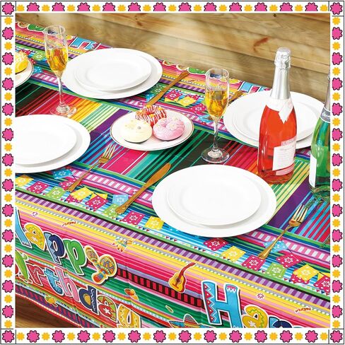 3 Pcs Mexican Fiesta Tablecloths 54 x 108 Inch Cinco De Mayo Table Covers Disposable Plastic Mexican Floral Stripes Tablecloth for Mexican Themed Birthday Party Wedding Decorations Supplies in Saudi Arabia