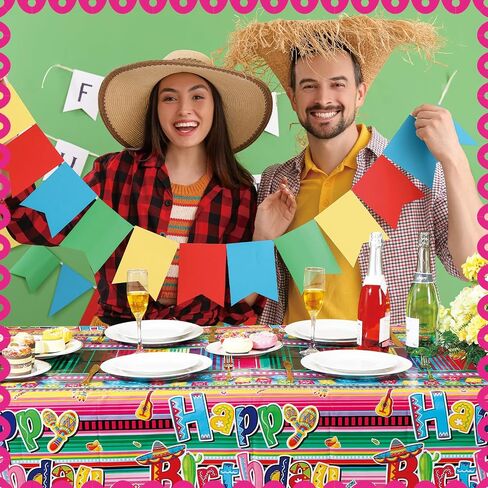 3 Pcs Mexican Fiesta Tablecloths 54 x 108 Inch Cinco De Mayo Table Covers Disposable Plastic Mexican Floral Stripes Tablecloth for Mexican Themed Birthday Party Wedding Decorations Supplies in Saudi Arabia