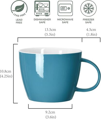 30 oz 900ml Large Coffee Mug Ceramic Jumbo Soup Bowl with Handle Cereal Mugs, Big Coffee Cup for Latte, Cappuccino, Cocoa, Hot Chocolate, Milk, Tea, Breakfast Mulled Drinks, White in Kuwait