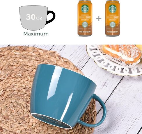 30 oz 900ml Large Coffee Mug Ceramic Jumbo Soup Bowl with Handle Cereal Mugs, Big Coffee Cup for Latte, Cappuccino, Cocoa, Hot Chocolate, Milk, Tea, Breakfast Mulled Drinks, White in Kuwait