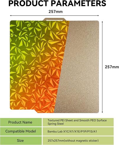 Double-Sided PEI Build Plate for Bambu Lab X1/X1C/P1P/P1S/A1 3D Printers, Textured PEI+Smooth PEI Spring Steel Build Plate Flexible Print Bed Removable Surface Platform 257x257mm in Kuwait