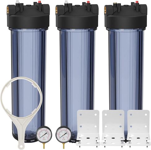 Max Water Whole House 20" x4.5" Purple Clear WH Water Filter Housing 1 inch Inlet/Outlet Ports with Wrench and Bracket (1 Housing) in Kuwait