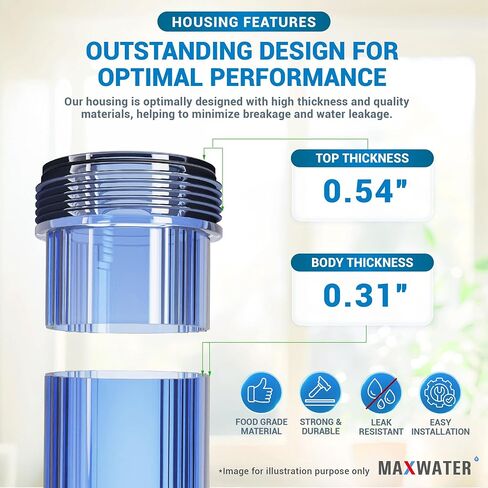 Max Water Whole House 20" x4.5" Purple Clear WH Water Filter Housing 1 inch Inlet/Outlet Ports with Wrench and Bracket (1 Housing) in Kuwait