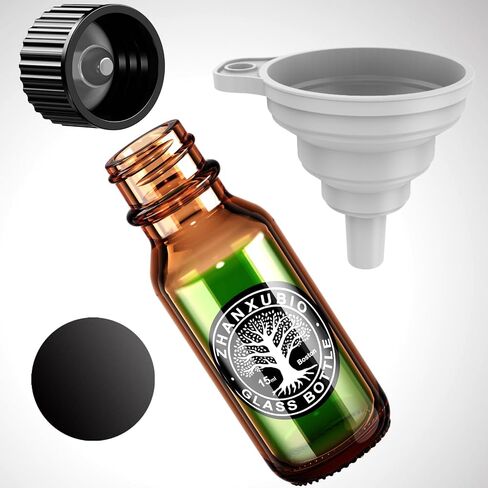 1 oz Clear Glass Bottles 6PCS, 30ml Boston Round Sample Bottles with Black Poly Cone Caps, Labels, Funnels (30ml 1oz, Clear) in Kuwait