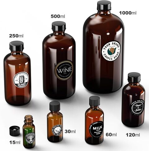 1 oz Clear Glass Bottles 6PCS, 30ml Boston Round Sample Bottles with Black Poly Cone Caps, Labels, Funnels (30ml 1oz, Clear) in Kuwait