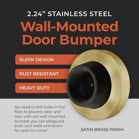 Stainless Steel & Rubber Wall-Mounted Door Stopper by NYCO Architectural Hardware- Heavy Duty Round Door Bumper for Wall & Door Protection- Modern Universal Door Slam Stopper (Matt Black) in Kuwait