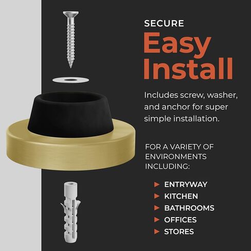 Stainless Steel & Rubber Wall-Mounted Door Stopper by NYCO Architectural Hardware- Heavy Duty Round Door Bumper for Wall & Door Protection- Modern Universal Door Slam Stopper (Matt Black) in Kuwait
