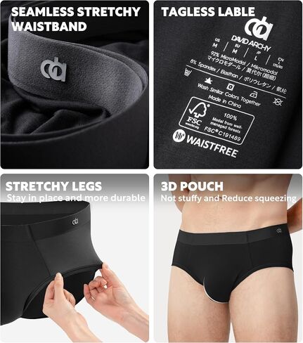 DAVID ARCHY Seamless Briefs for Men Micro Modal Ultra Soft No Fly Support Pouch Mens Breathable Underwear Briefs 4 Pack in Saudi Arabia