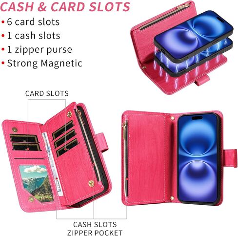 Asuwish Phone Case for iPhone 16 6.1 inch Zipper Wallet Magnetic Detachable Cell Cover with Tempered Glass Screen Protector Crossbody Lanyard Strap Card Holder i Phone16 i16 16Case Women Dark Purple in Saudi Arabia