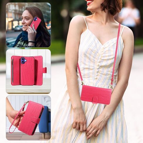 Asuwish Phone Case for iPhone 16 6.1 inch Zipper Wallet Magnetic Detachable Cell Cover with Tempered Glass Screen Protector Crossbody Lanyard Strap Card Holder i Phone16 i16 16Case Women Dark Purple in Saudi Arabia