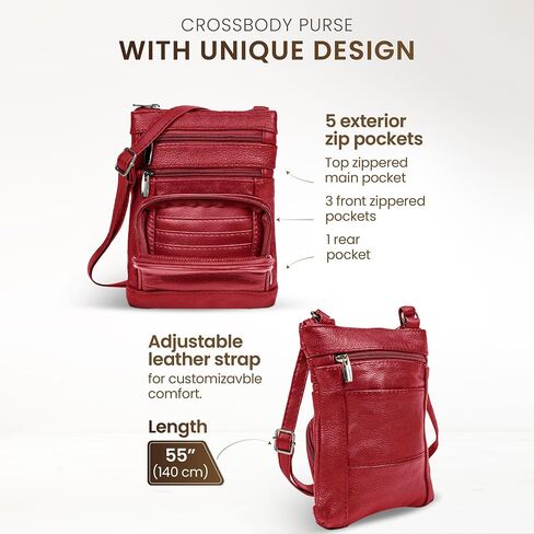 Krediz leather Crossbody Purses for Women, Multi Pocket Crossbody Purse with Adjustable Strap, Soft & Durable Leather Purse in Saudi Arabia