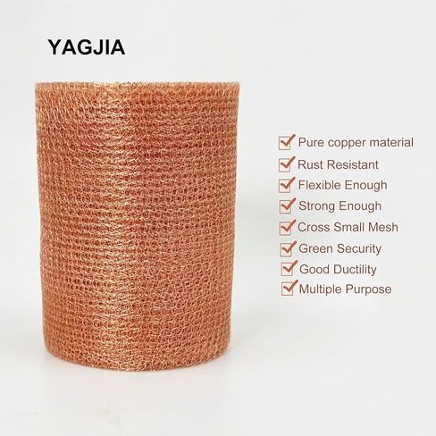 YAGJIA 5 بوصة × 32 قدم، شبكة نحاسية نقية 100% للتقطير، بكرة شبكية نحاسية محبوكة، حشو فتحة صوف من القماش بطبقة مزدوجة تستخدم للحديقة والمنزل in Kuwait