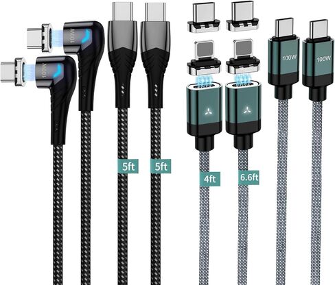 كابل شحن مغناطيسي 100 واط، كابل USB C بزاوية قائمة مغناطيسية، نقل بيانات 480 ميجابت في الثانية، شحن سريع 5 أمبير، متوافق مع جهاز USB C (4، أسود 5a، 100 واط) in Kuwait