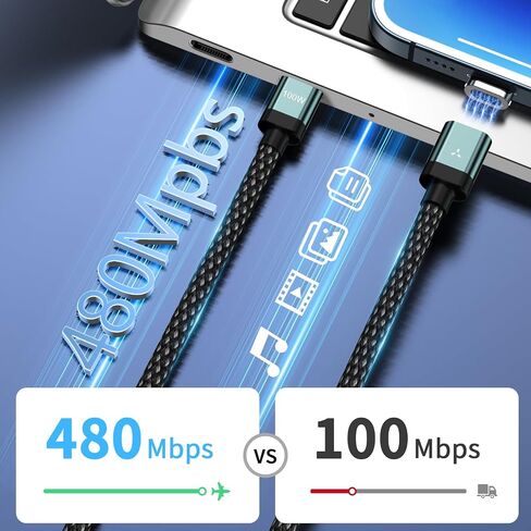 كابل شحن مغناطيسي 100 واط، كابل USB C بزاوية قائمة مغناطيسية، نقل بيانات 480 ميجابت في الثانية، شحن سريع 5 أمبير، متوافق مع جهاز USB C (4، أسود 5a، 100 واط) in Kuwait