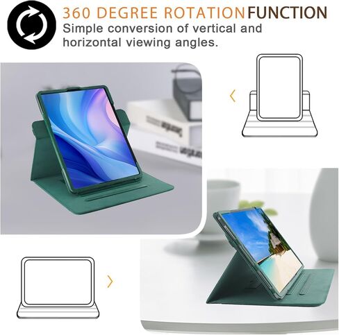 Rotating Case for iPad Air 𝟏𝟑 Inch (M4) 2024/iPad Pro 13/Pro 12.9 Inch 2018/2020/2021/2022- Multiple Angles Viewing Folio Stand Cover with Pencil Holder & Pocket,Dark Blue in Kuwait