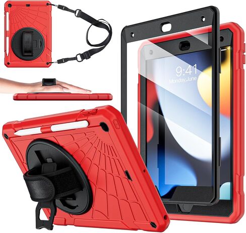 لجيل iPad التاسع 2021/ iPad 8th Generation 2020/ IPAD 7th Generation 2019 ، مع واقي الشاشة ، حامل القلم الرصاص [360 ° حزام اليد الدوار] والوقوف ، من أجل iPad 10.2 بوصة (Black/ SkyBlue) in Kuwait