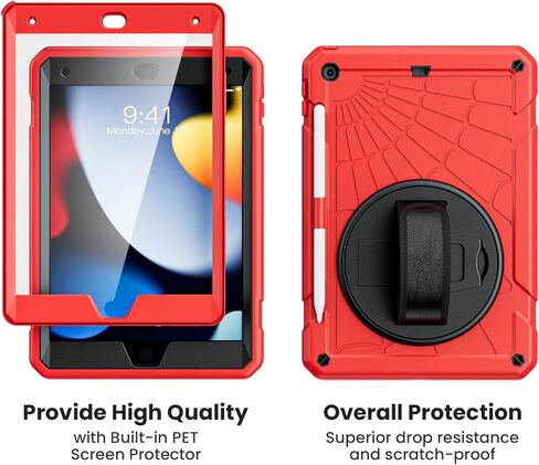 لجيل iPad التاسع 2021/ iPad 8th Generation 2020/ IPAD 7th Generation 2019 ، مع واقي الشاشة ، حامل القلم الرصاص [360 ° حزام اليد الدوار] والوقوف ، من أجل iPad 10.2 بوصة (Black/ SkyBlue) in Kuwait