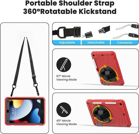 لجيل iPad التاسع 2021/ iPad 8th Generation 2020/ IPAD 7th Generation 2019 ، مع واقي الشاشة ، حامل القلم الرصاص [360 ° حزام اليد الدوار] والوقوف ، من أجل iPad 10.2 بوصة (Black/ SkyBlue) in Kuwait