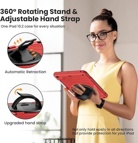 لجيل iPad التاسع 2021/ iPad 8th Generation 2020/ IPAD 7th Generation 2019 ، مع واقي الشاشة ، حامل القلم الرصاص [360 ° حزام اليد الدوار] والوقوف ، من أجل iPad 10.2 بوصة (Black/ SkyBlue) in Kuwait