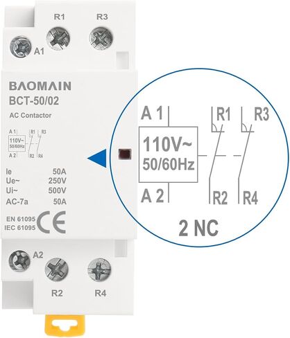 Baomain AC Contactor 16A 2 Pole مغلق عادة التحكم في الدائرة العالمية 35 مم DIN السكك الحديدية جبل CE المدرجة 2NC BCT-16/02 (AC 110V) in Saudi Arabia