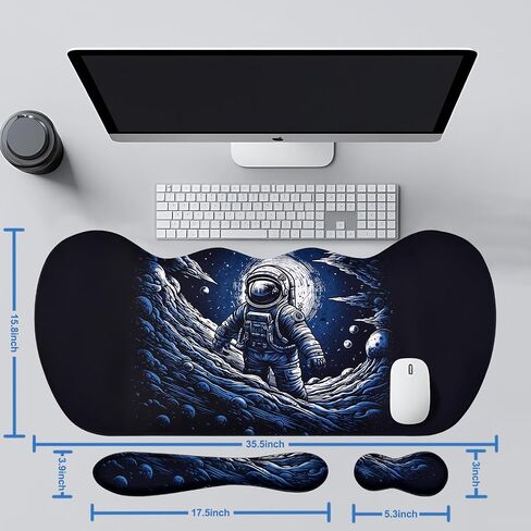 MEGREZ 3 PCS Ergonomic Mouse Pad Set, Memory Foam Wrist Rest Mouse Pad Extended Desk Pad for Gaming Home & Office, Wristrest Mousepad Relieve Pain, Astronaut in Saudi Arabia