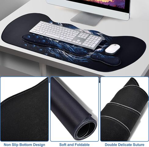 MEGREZ 3 PCS Ergonomic Mouse Pad Set, Memory Foam Wrist Rest Mouse Pad Extended Desk Pad for Gaming Home & Office, Wristrest Mousepad Relieve Pain, Astronaut in Saudi Arabia