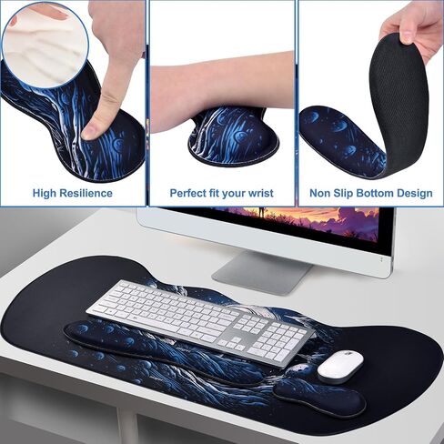 MEGREZ 3 PCS Ergonomic Mouse Pad Set, Memory Foam Wrist Rest Mouse Pad Extended Desk Pad for Gaming Home & Office, Wristrest Mousepad Relieve Pain, Astronaut in Saudi Arabia