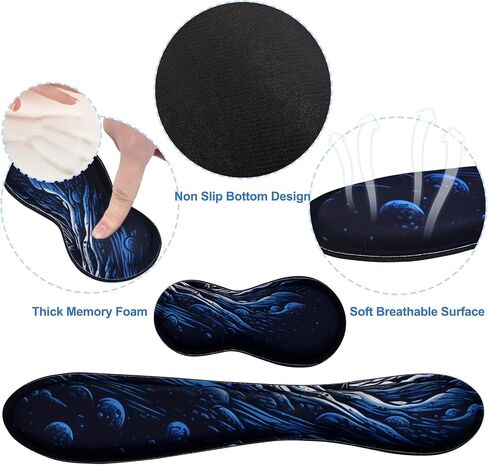 MEGREZ 3 PCS Ergonomic Mouse Pad Set, Memory Foam Wrist Rest Mouse Pad Extended Desk Pad for Gaming Home & Office, Wristrest Mousepad Relieve Pain, Astronaut in Saudi Arabia