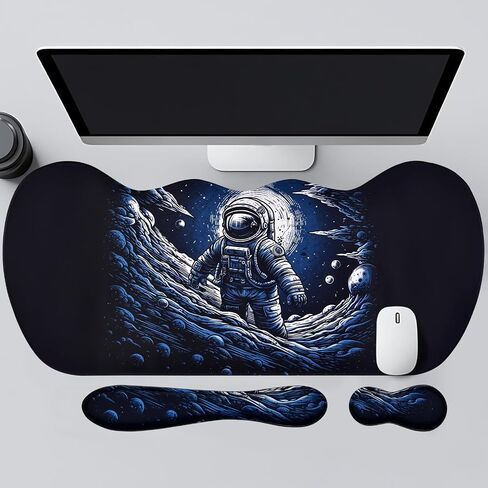 MEGREZ 3 PCS Ergonomic Mouse Pad Set, Memory Foam Wrist Rest Mouse Pad Extended Desk Pad for Gaming Home & Office, Wristrest Mousepad Relieve Pain, Astronaut in Saudi Arabia