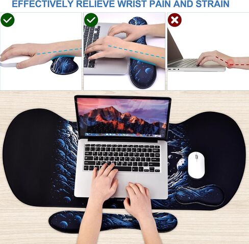 MEGREZ 3 PCS Ergonomic Mouse Pad Set, Memory Foam Wrist Rest Mouse Pad Extended Desk Pad for Gaming Home & Office, Wristrest Mousepad Relieve Pain, Astronaut in Saudi Arabia