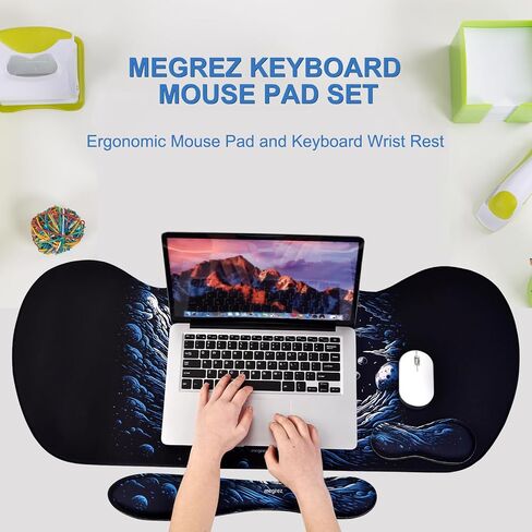 MEGREZ 3 PCS Ergonomic Mouse Pad Set, Memory Foam Wrist Rest Mouse Pad Extended Desk Pad for Gaming Home & Office, Wristrest Mousepad Relieve Pain, Astronaut in Saudi Arabia