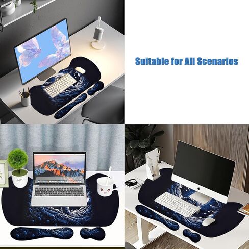 MEGREZ 3 PCS Ergonomic Mouse Pad Set, Memory Foam Wrist Rest Mouse Pad Extended Desk Pad for Gaming Home & Office, Wristrest Mousepad Relieve Pain, Astronaut in Saudi Arabia