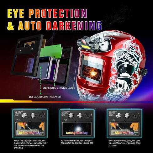 Welding Helmet with Light True Color Auto Darkening Welding Helmets for Men Solar Powered Welding Hood with 2 Arc Sensor Wide Shade 4/9-13 for TIG MIG ARC Cool Welder Mask Careta Para Soldar in Kuwait