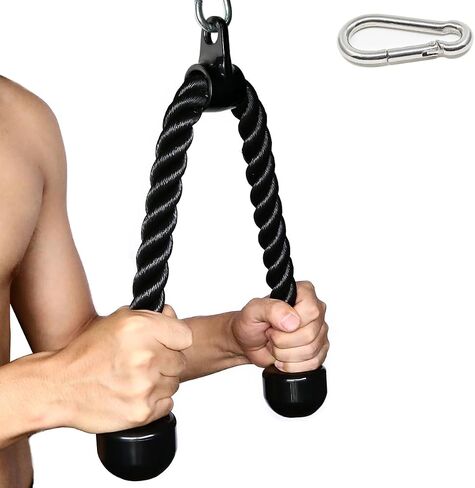 SYL Fitness 36" Ergonomic Tricep Rope Cable Attachment, Exercise Machine Attachments Gym Pulley System Pull Down Rope with Carabiner in Kuwait