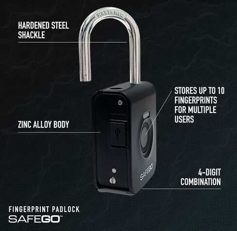 Fingerprint Biometric & 4-Digit Combination Padlock (Black) in Saudi Arabia