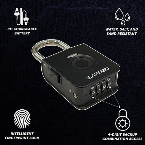 Fingerprint Biometric & 4-Digit Combination Padlock (Black) in Saudi Arabia