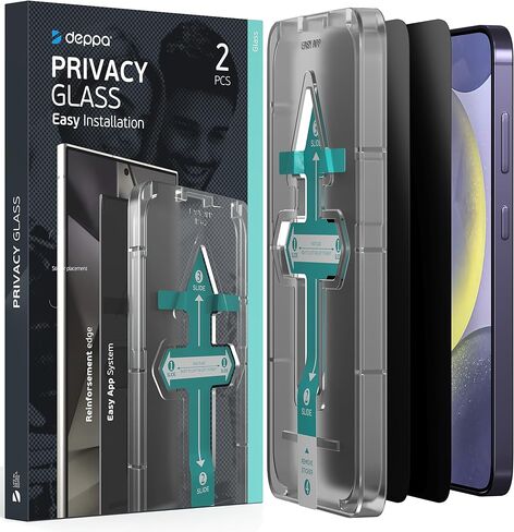 Deppa [2 Pack Privacy Screen Protector for Samsung Galaxy S24+ Plus (6.7') Tempered Glass | Fingerprint Unlock | Full Coverage | Case Compatible | with Bubble Free Easy Install Kit [Video Guide] in Kuwait