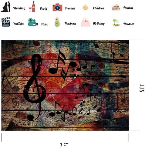 خلفية تدوين الموسيقى لزخارف الحفلات مرحلة الموسيقى الخلفية رمز تصوير الحائط الخشبي الخلفية MeetSioy 7x5ft تحت عنوان Party Photo Backdrop Gemt1371 in Kuwait