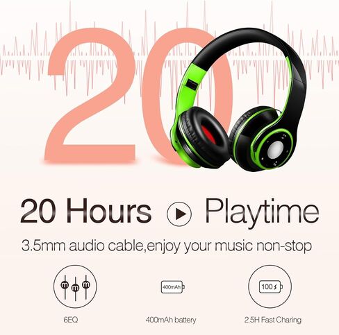 سماعات Bluetooth على الأذن ، سماعات الرأس اللاسلكية مع أوضاع EQ 5 Eq ، 20 ساعة قابلة للطي قابلة للطي ، سماعات استريو قابلة للطي مع الميكروفون ، FM/TF للهاتف المحمول/الكمبيوتر/العمل/السفر/الأطفال/البالغين/الهدية (برتقالي) in Kuwait