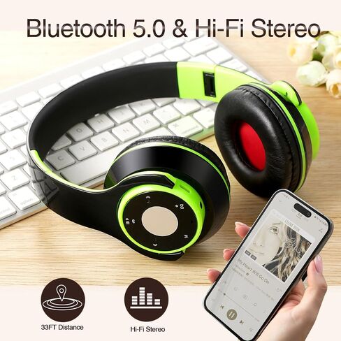 سماعات Bluetooth على الأذن ، سماعات الرأس اللاسلكية مع أوضاع EQ 5 Eq ، 20 ساعة قابلة للطي قابلة للطي ، سماعات استريو قابلة للطي مع الميكروفون ، FM/TF للهاتف المحمول/الكمبيوتر/العمل/السفر/الأطفال/البالغين/الهدية (برتقالي) in Kuwait