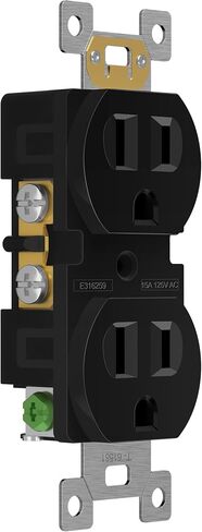 ENERLITES منفذ وعاء مزدوج، منفذ حائط كهربائي من الدرجة السكنية، 15A 125V، أرضي ذاتي، 2 قطب، 3 أسلاك، مدرج في قائمة UL، 61581-W-10PCS، أبيض (10 عبوات) in Kuwait
