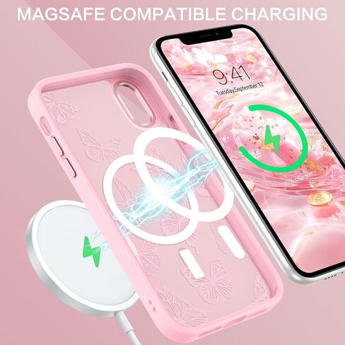 BENTOBEN for iPhone Xs Max Case, Cute Butterfly Pattern Magnetic Case [Compatible with MagSafe] Translucent Matte Slim Women Girl Protective Cover Cases for iPhone Xs Max 6.5 inch, Pink in Saudi Arabia