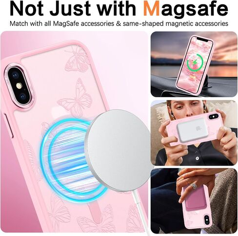 BENTOBEN for iPhone Xs Max Case, Cute Butterfly Pattern Magnetic Case [Compatible with MagSafe] Translucent Matte Slim Women Girl Protective Cover Cases for iPhone Xs Max 6.5 inch, Pink in Saudi Arabia