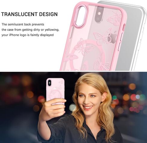 BENTOBEN for iPhone Xs Max Case, Cute Butterfly Pattern Magnetic Case [Compatible with MagSafe] Translucent Matte Slim Women Girl Protective Cover Cases for iPhone Xs Max 6.5 inch, Pink in Saudi Arabia